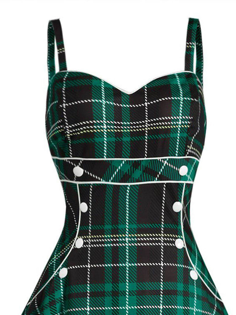 1950s Plaid Button Strap Swing Dress — vintage elegance for the modern woman