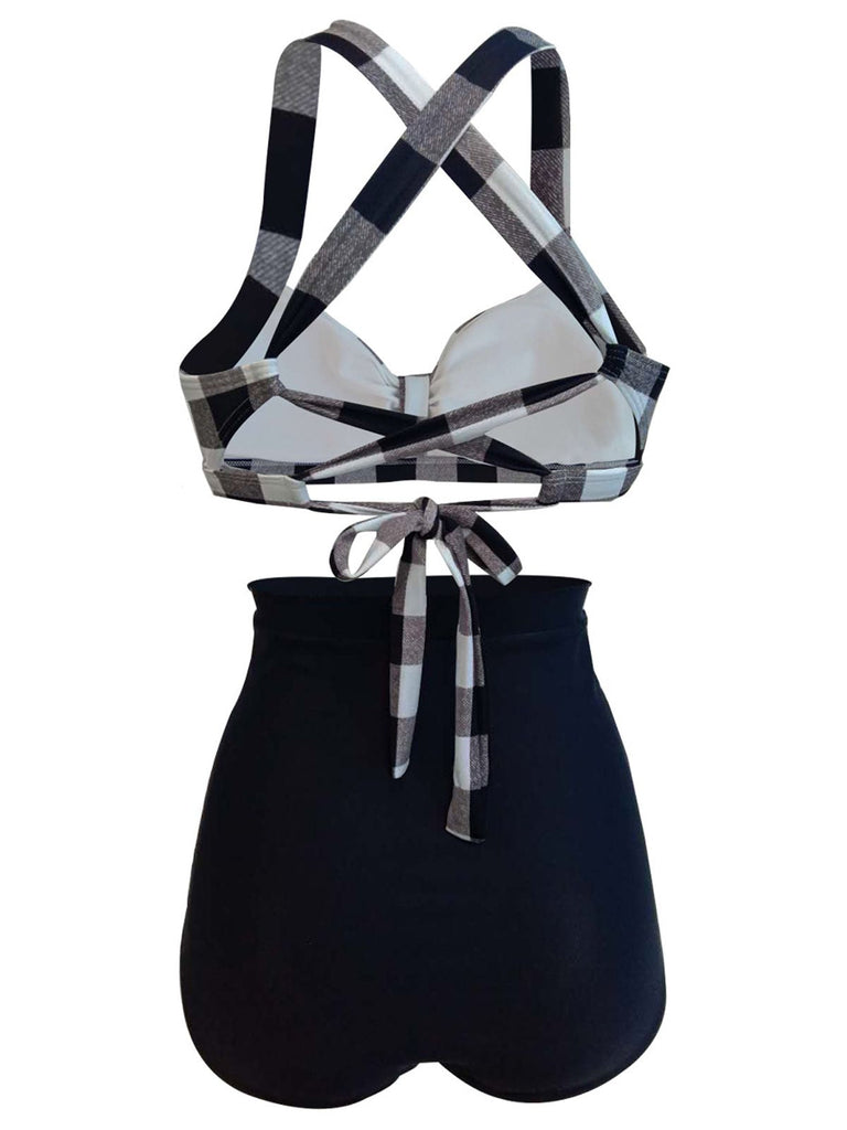 1950s Plaid Criss Cross Pleated Bikini, classic 1950s style summer beach collection - Image 6