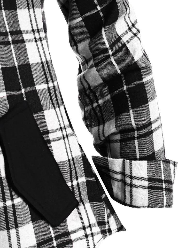 1950s Plaid Pocket Hooded Zipper Tops: timeless style reimagined
