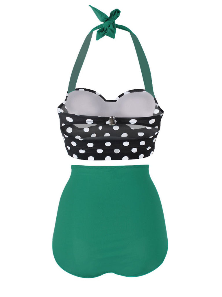 1950s Polka Dot Halter Pleated Bikini — vintage elegance for the modern woman