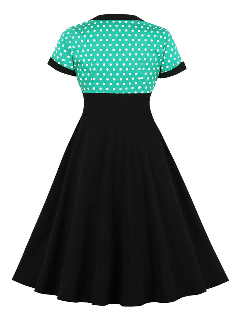 1950s Polka Dot Patchwork Swing Dress — vintage elegance for the modern woman