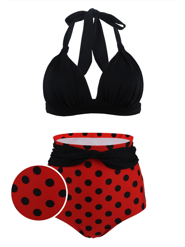 1950s Polka Dot Pleated Halter Bikini: timeless style reimagined