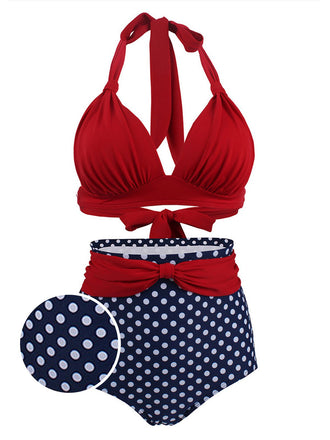 1950s Polka Dot Pleated Halter Bikini: timeless style reimagined