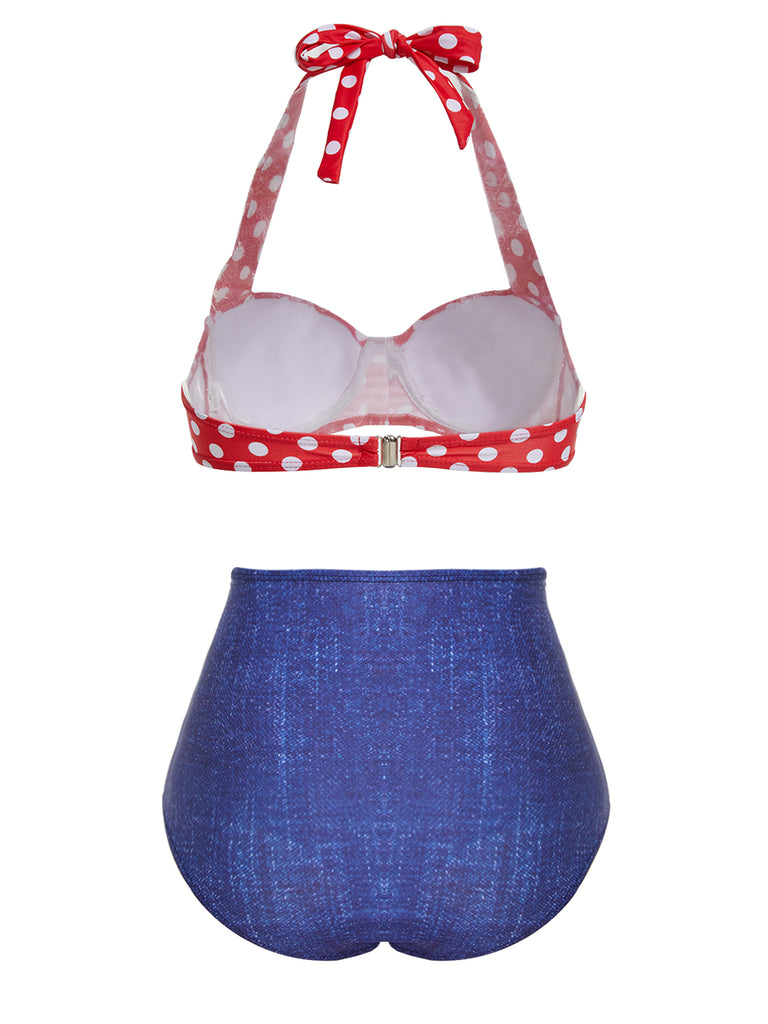 1950s Retro Polka Dot Halter Bikini Swimsuit — vintage elegance for the modern woman