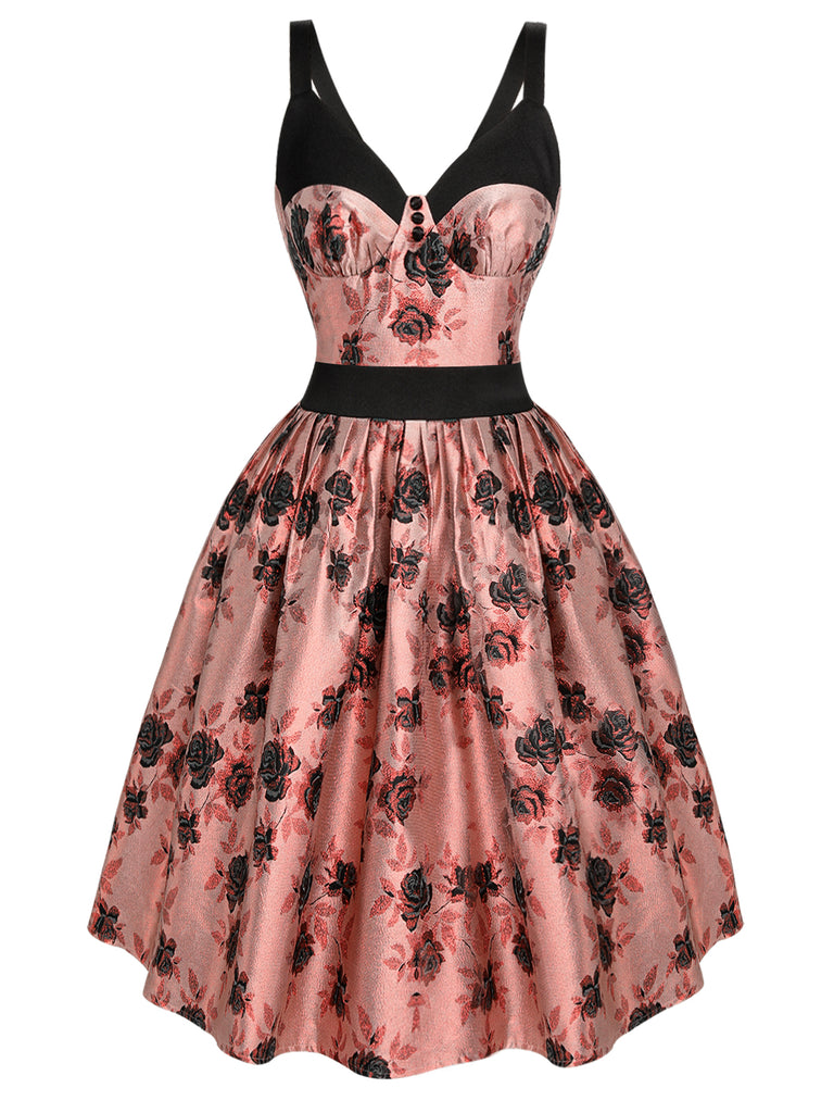 1950s Roses Embossed Satin Swing Dress, vintage dress, retro fashion, rockabilly, pin-up fashion - perfect for women who love vintage and retro fashion