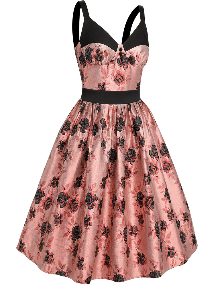 1950s Roses Embossed Satin Swing Dress, vintage dress, retro fashion, rockabilly, pin-up fashion - perfect for women who love vintage and retro fashion