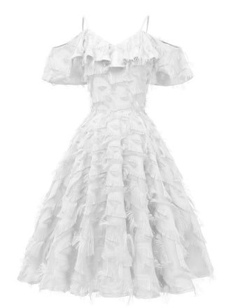 1950s Ruffle Tassel Feather Solid Dress: timeless style reimagined