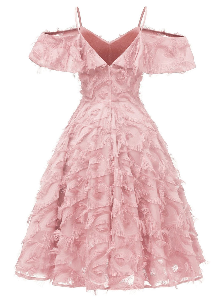 1950s Ruffle Tassel Feather Solid Dress — vintage elegance for the modern woman