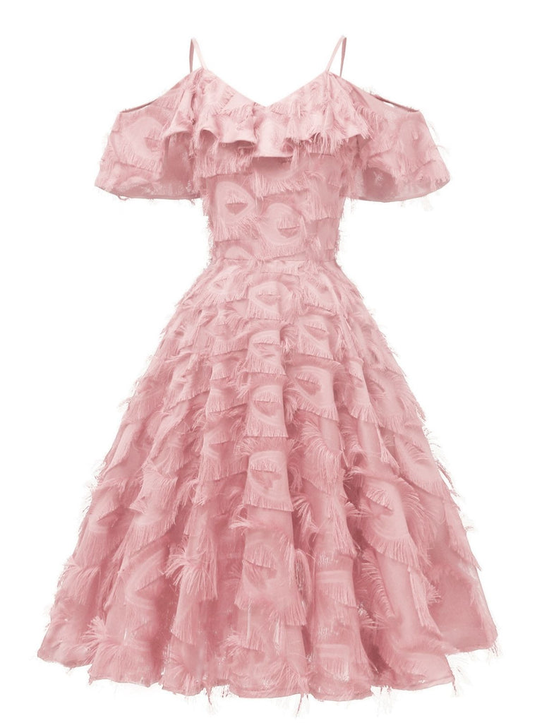 1950s Ruffle Tassel Feather Solid Dress: timeless style reimagined