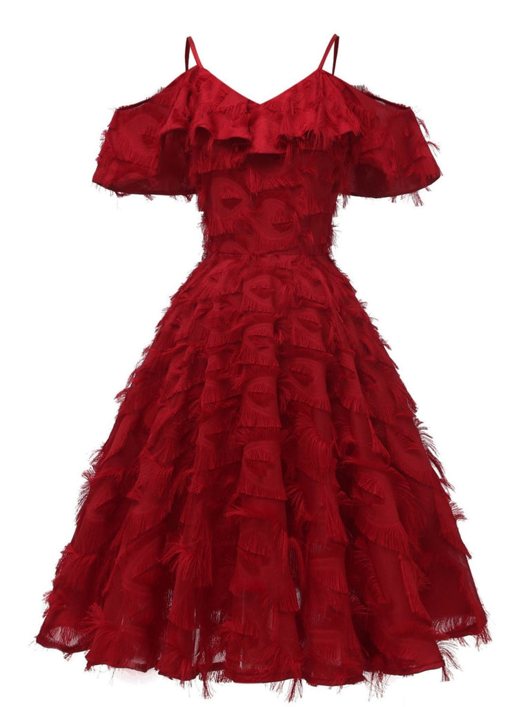 1950s Ruffle Tassel Feather Solid Dress: timeless style reimagined