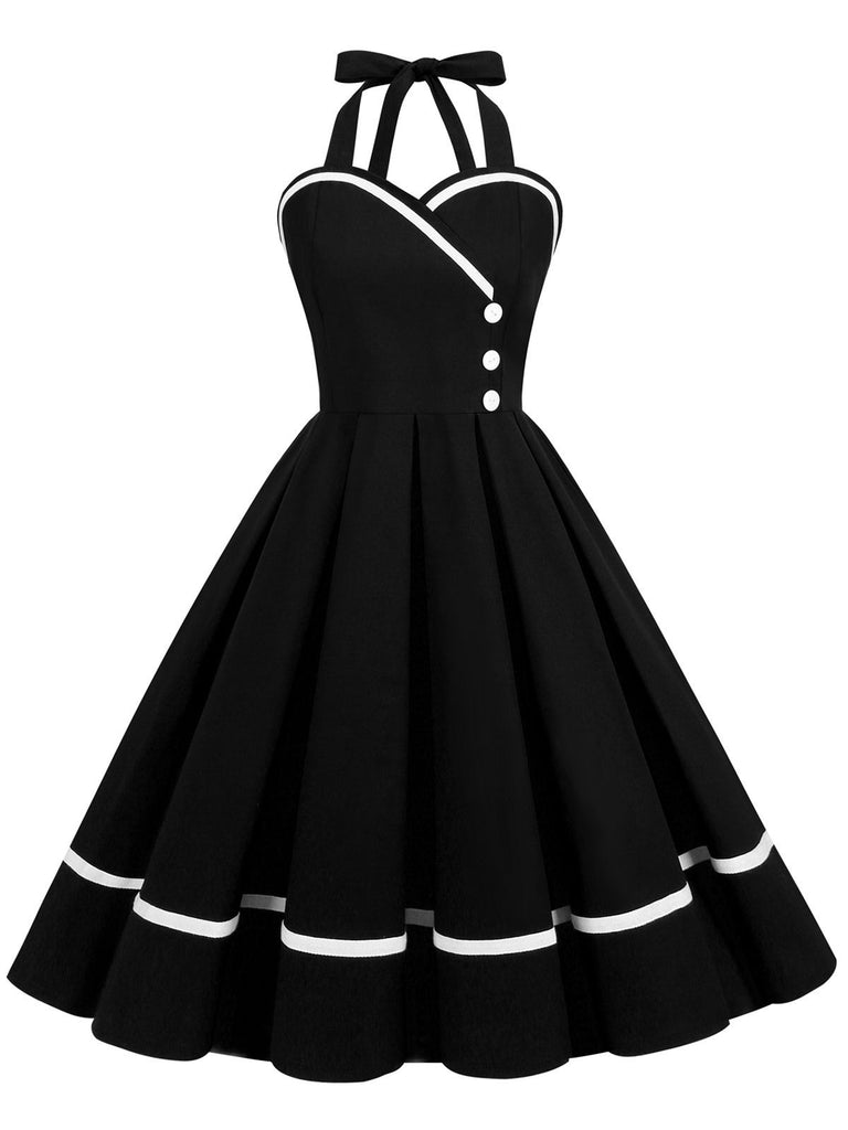 1950s Solid Halter Neck Swing Dress: timeless style reimagined