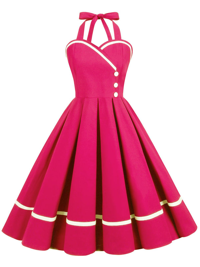 1950s Solid Halter Neck Swing Dress: timeless style reimagined