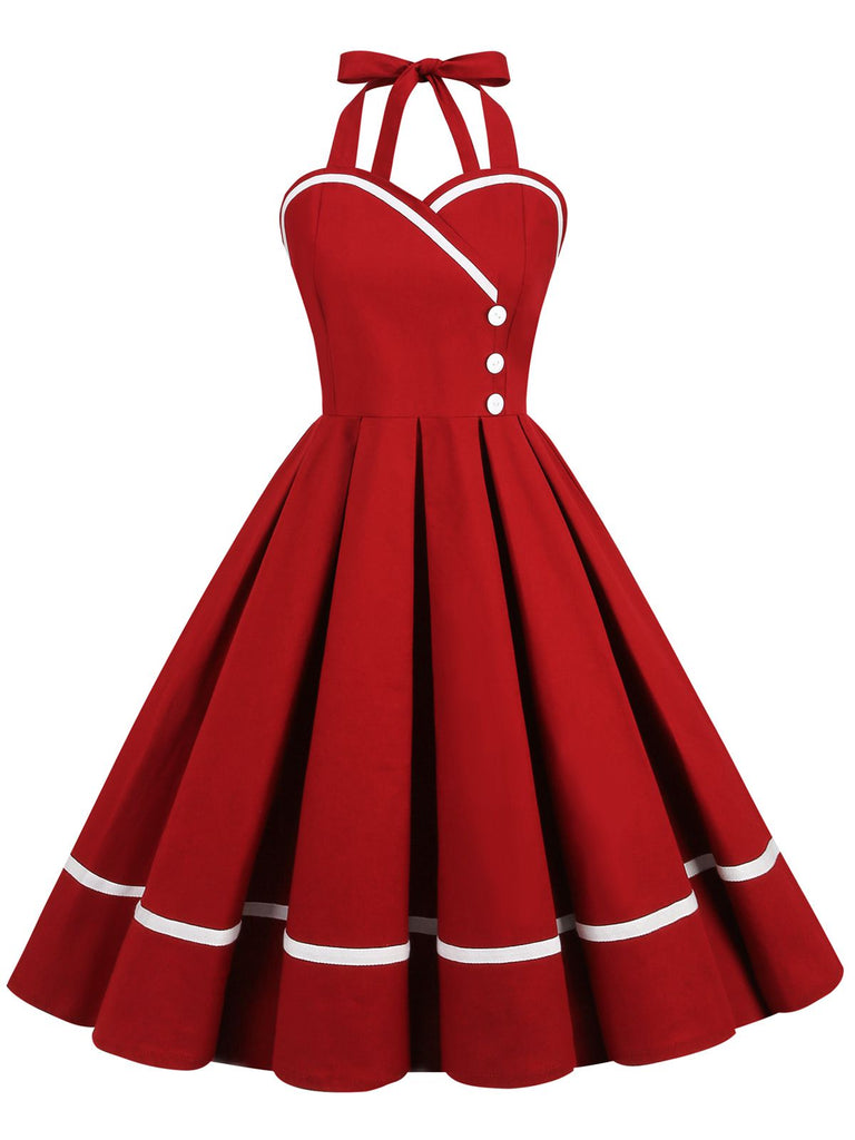 1950s Solid Halter Neck Swing Dress: timeless style reimagined