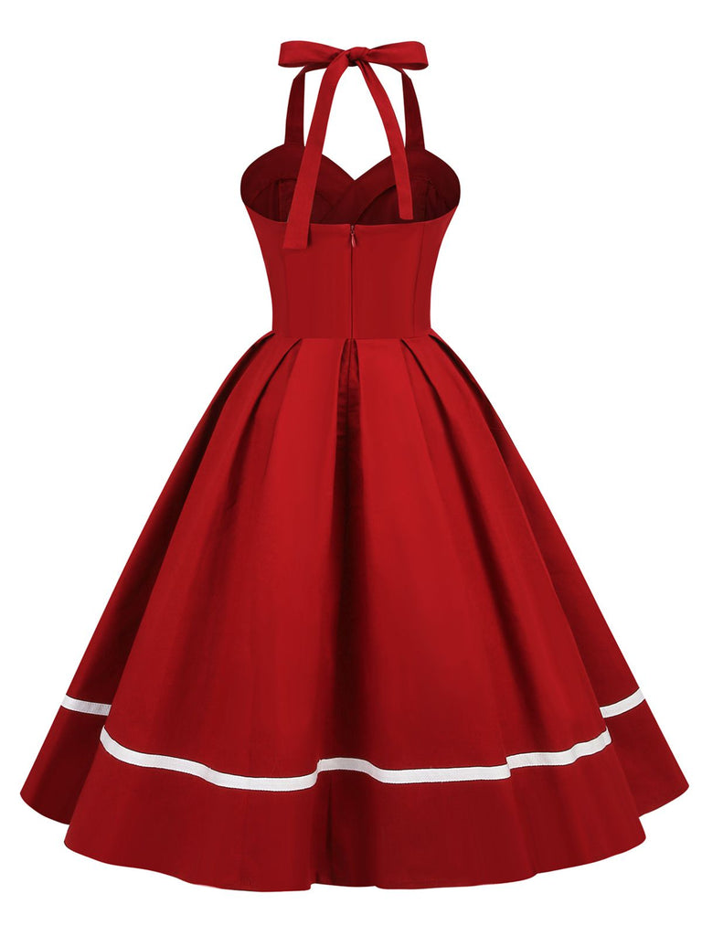 1950s Solid Halter Neck Swing Dress: timeless style reimagined