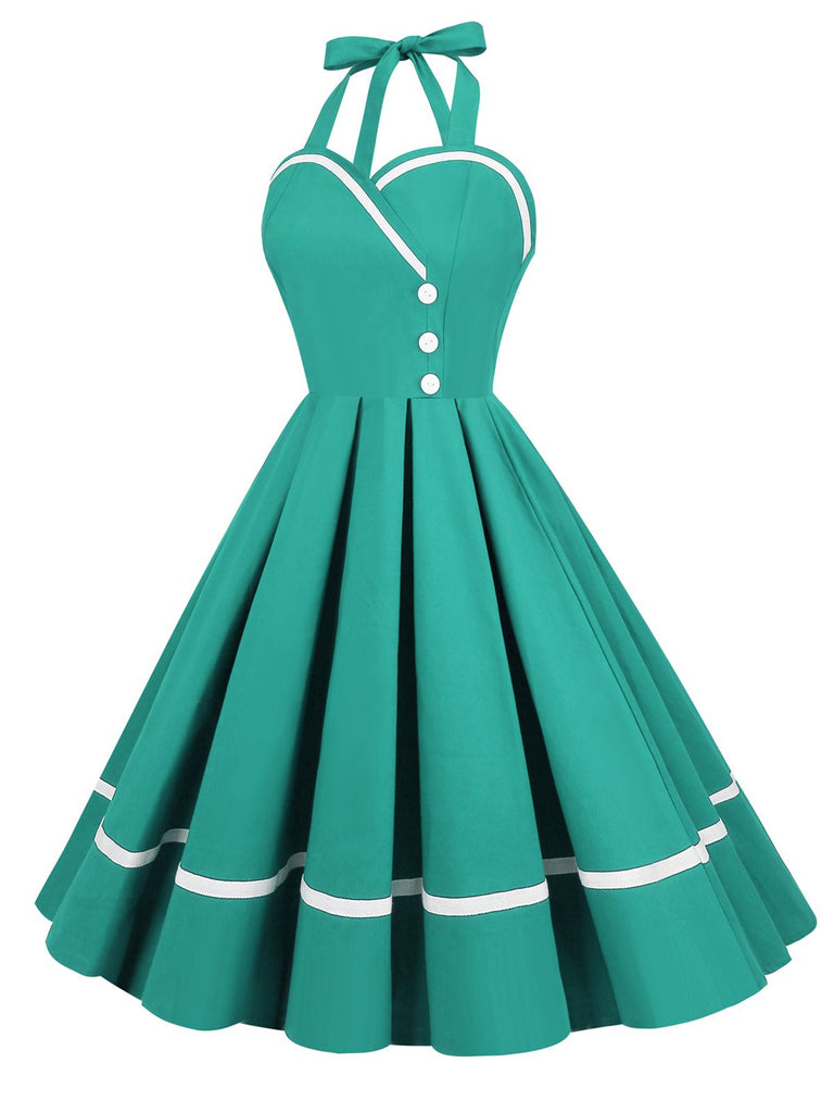 1950s Solid Halter Neck Swing Dress: timeless style reimagined