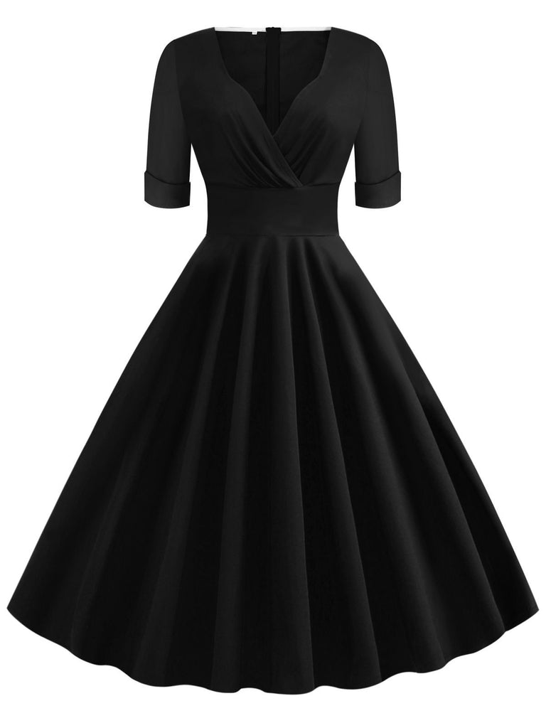 1950s Solid Sweetheart Fold Swing Dress, classic 1950s style elegant retro fashion - Image 7