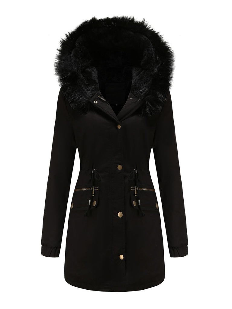 1950s Solid Zipper Fur Trimmed Coat: timeless style reimagined