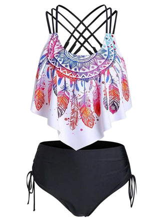1950s Spaghetti Strap Feather Tankini Set - vintage fashion, retro style