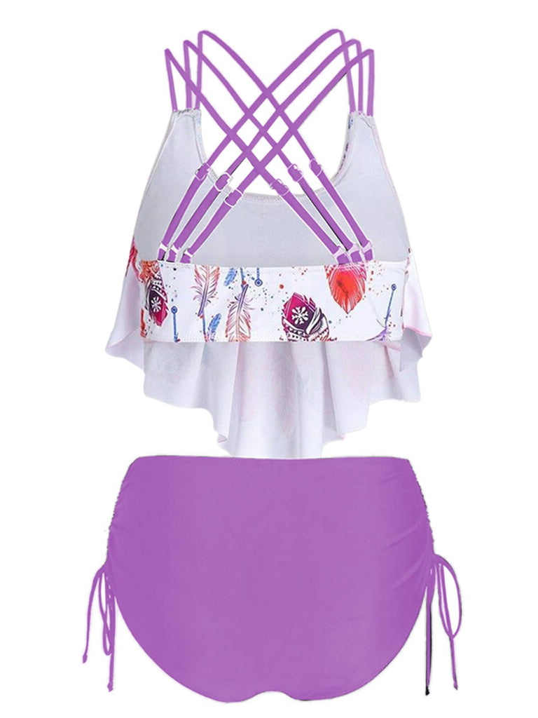 1950s Spaghetti Strap Feather Tankini Set — vintage elegance for the modern woman