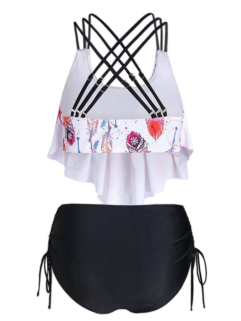 1950s Spaghetti Strap Feather Tankini Set — vintage elegance for the modern woman