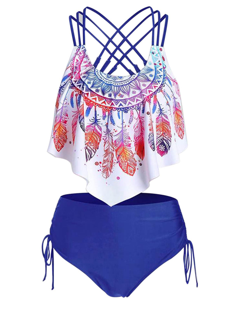 1950s Spaghetti Strap Feather Tankini Set: timeless style reimagined