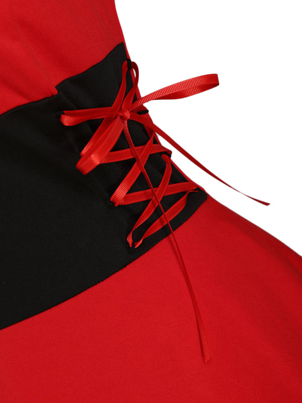 1950s Strap Furry Lace Up Dress, classic 1950s style elegant retro fashion - Image 14