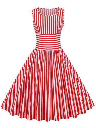 1950s Stripe Crew Neck Swing Dress, vintage dress, retro fashion, rockabilly, pin-up fashion - perfect for women who love vintage and retro fashion