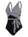 1950s Stripe Lace Up Patchwork One-Piece Swimsuit — vintage elegance for the modern woman