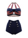 1950s Stripe Patchwork Bow Halter Bikini, classic 1950s style summer beach collection - Image 1