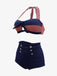 1950s Stripe Patchwork Bow Halter Bikini, classic 1950s style summer beach collection - Image 2