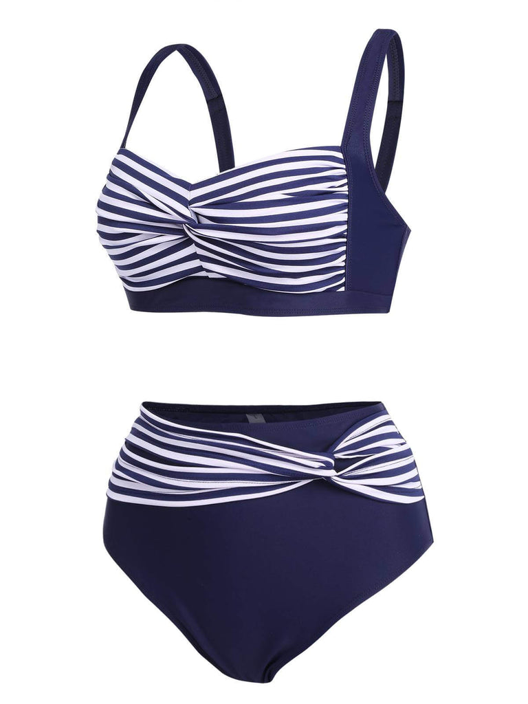 1950s Stripe Twisted Patchwork Strap Swimsuit — vintage elegance for the modern woman