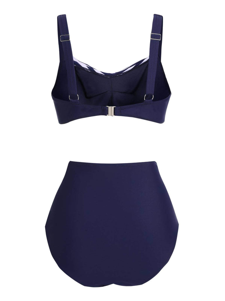 1950s Stripe Twisted Patchwork Strap Swimsuit: timeless style reimagined