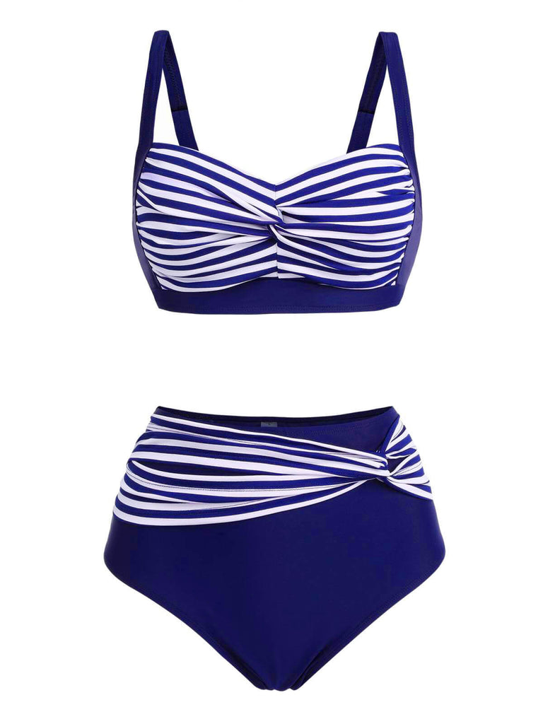 1950s Stripe Twisted Patchwork Strap Swimsuit: timeless style reimagined