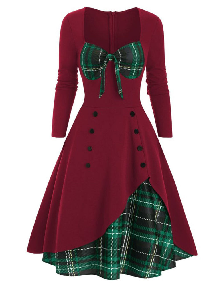 1950s Sweetheart Plaid Patchwork Dress, classic 1950s style elegant retro fashion - Image 12