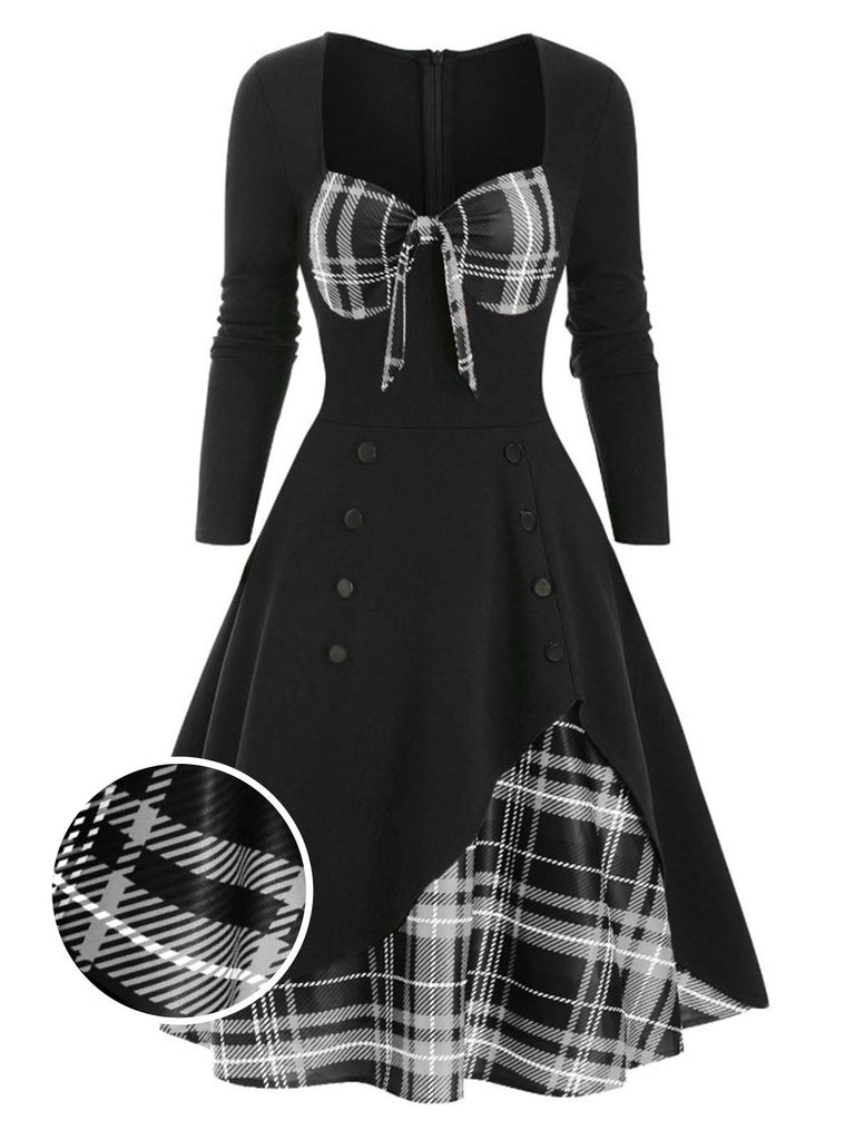 1950s Sweetheart Plaid Patchwork Dress, classic 1950s style elegant retro fashion - Image 1