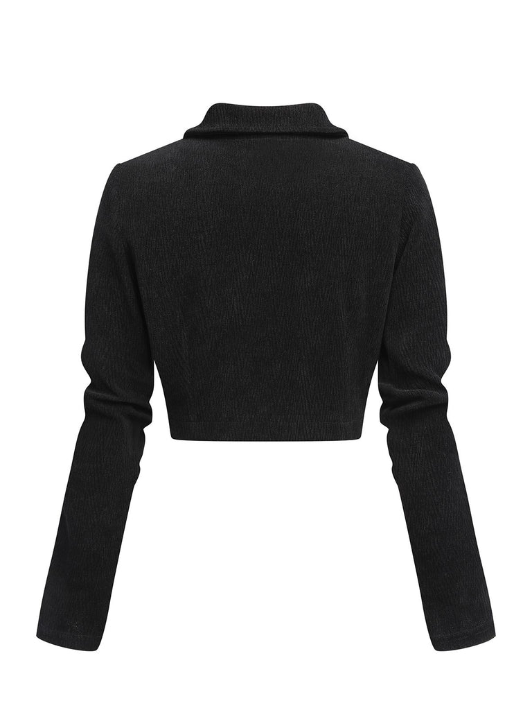 Black 1950s Textured Knitted Crop Jacket — vintage elegance for the modern woman