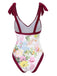1950s V-Neck Flowers Lacing Swimsuit & Cover Up - vintage swimsuit, pin-up style