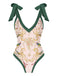 1950s V-Neck Flowers Lacing Swimsuit & Cover Up - vintage swimsuit, pin-up style
