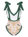1950s V-Neck Flowers Lacing Swimsuit & Cover Up - vintage swimsuit, pin-up style