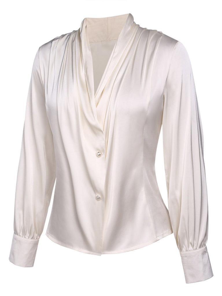 1960s Ivory Solid Blouse & Gray Retro Skirt — vintage elegance for the modern woman