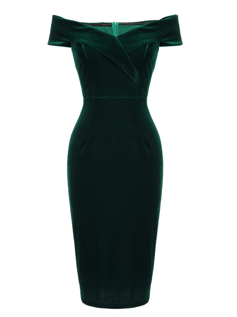 1960s Off Shoulder Velvet Bodycon Dress — vintage elegance for the modern woman