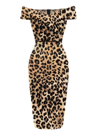 1960s Off-shoulder Leopard Pencil Dress: timeless style reimagined