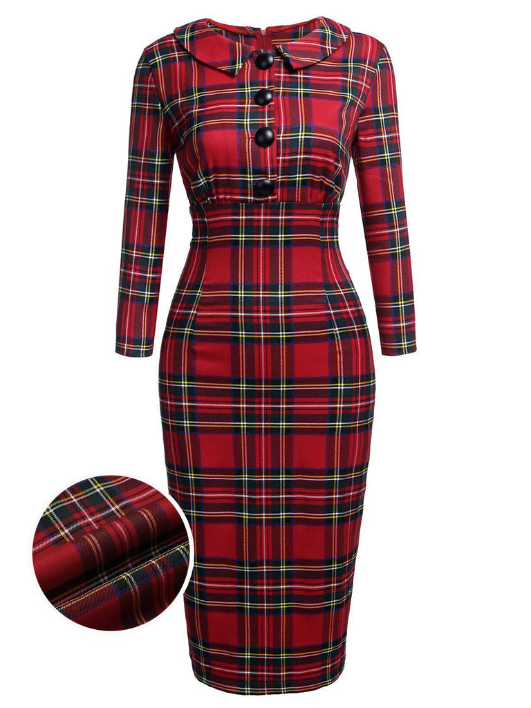 1960s Plaids Bodycon Dress, classic 1960s style elegant retro fashion - Image 1