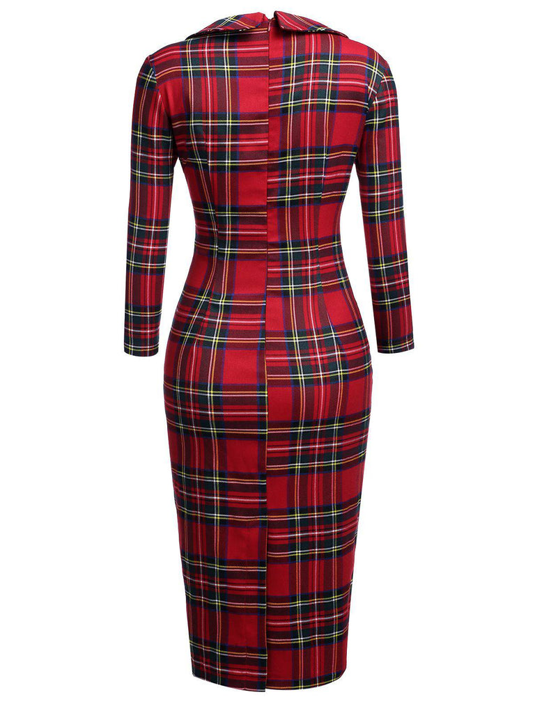 1960s Plaids Bodycon Dress, classic 1960s style elegant retro fashion - Image 3