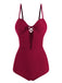 Wine Red 1960s Solid Spaghetti Strap One-piece Swimsuit - vintage swimsuit, pin-up style, elegant red