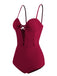 Wine Red 1960s Solid Spaghetti Strap One-piece Swimsuit - vintage swimsuit, pin-up style, elegant red