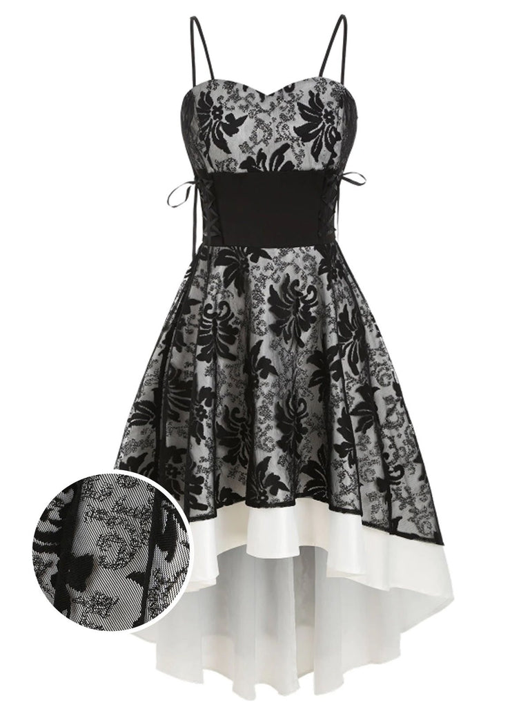 1980s Patchwork High Low Hem Strap Dress: timeless style reimagined