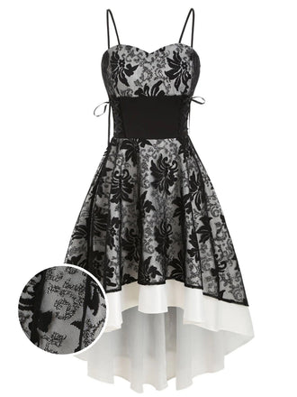 1980s Patchwork High Low Hem Strap Dress: timeless style reimagined