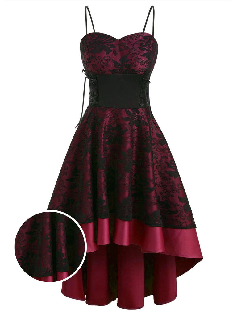 1980s Patchwork High Low Hem Strap Dress, classic 1980s style elegant retro fashion - Image 1