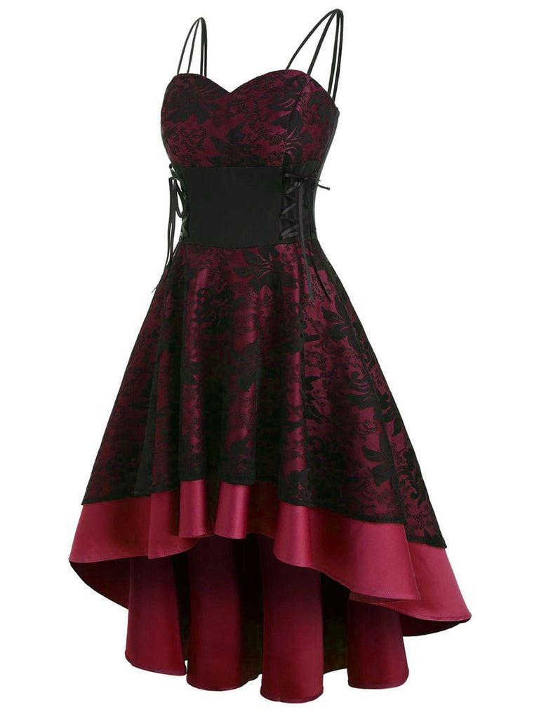 1980s Patchwork High Low Hem Strap Dress, classic 1980s style elegant retro fashion - Image 2